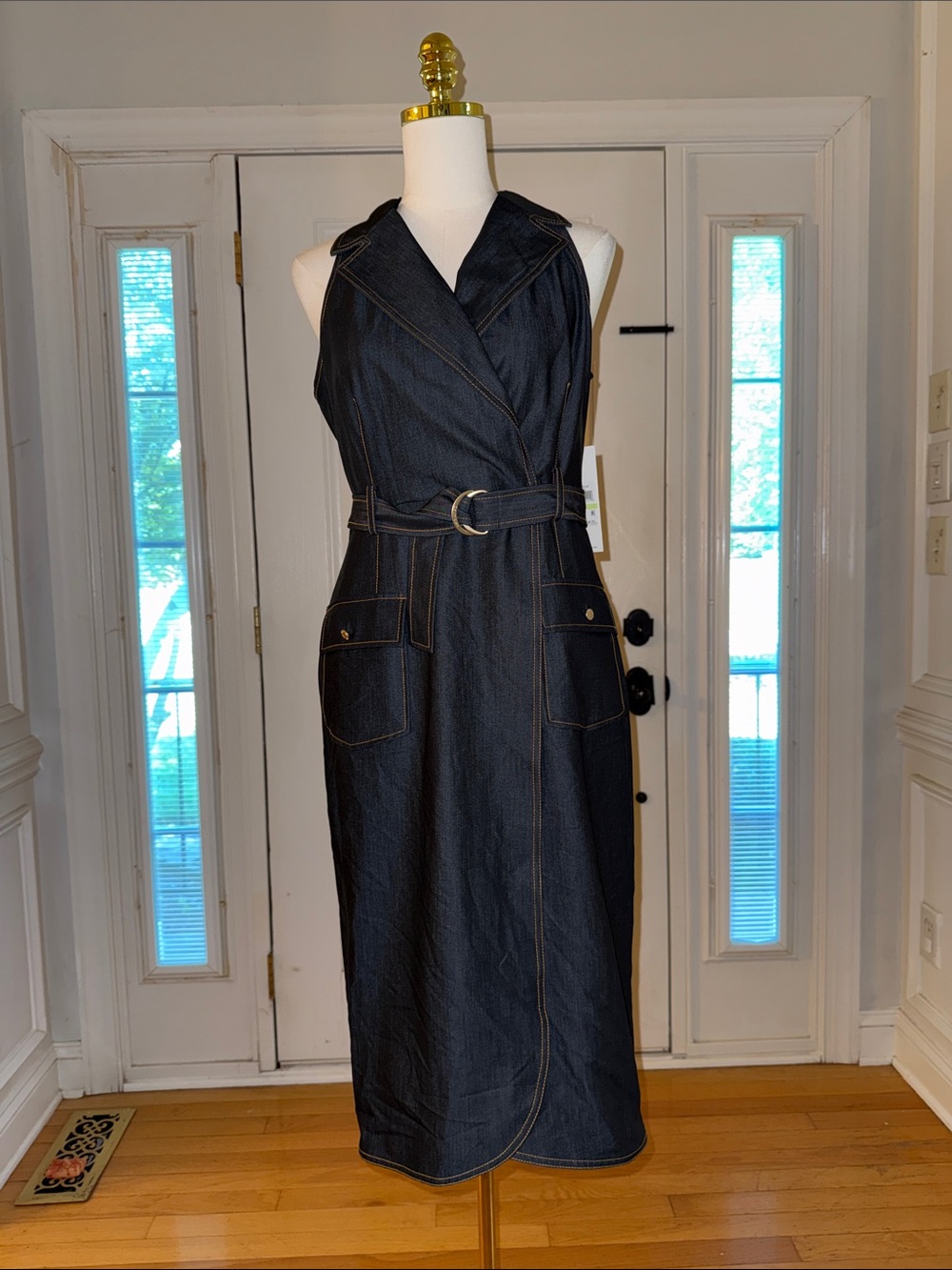 Calvin Klein Blue Denim Dress with Orange Topstitching